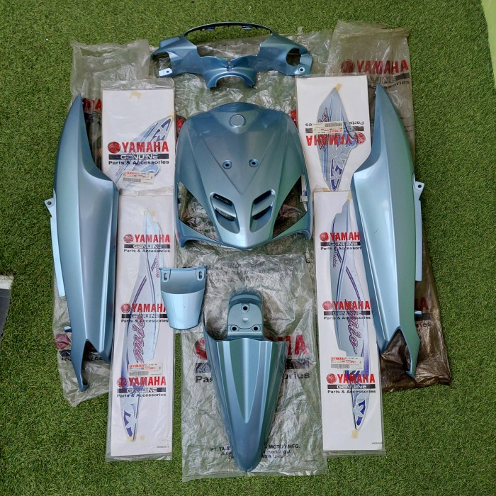```````] Cover Body Full Set Mio Sporty + Striping Biru Muda / Biru Telur Asin