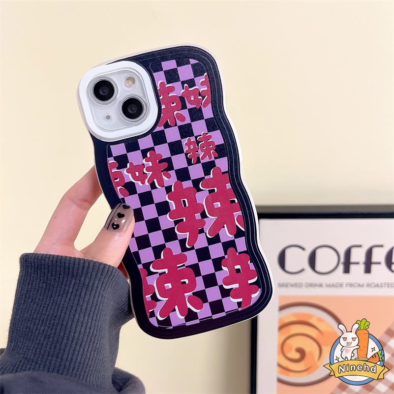 IPHONE Casing Kompatibel Untuk Iphone14 13 12 11 Pro Max X Xr Xs Max8 7 6 6s Plus Ungu Fashion Kotak-Kotak Silikon Soft Case Gelombang Bingkai Shockproof Pelindung Lensa Kamera Phone Case