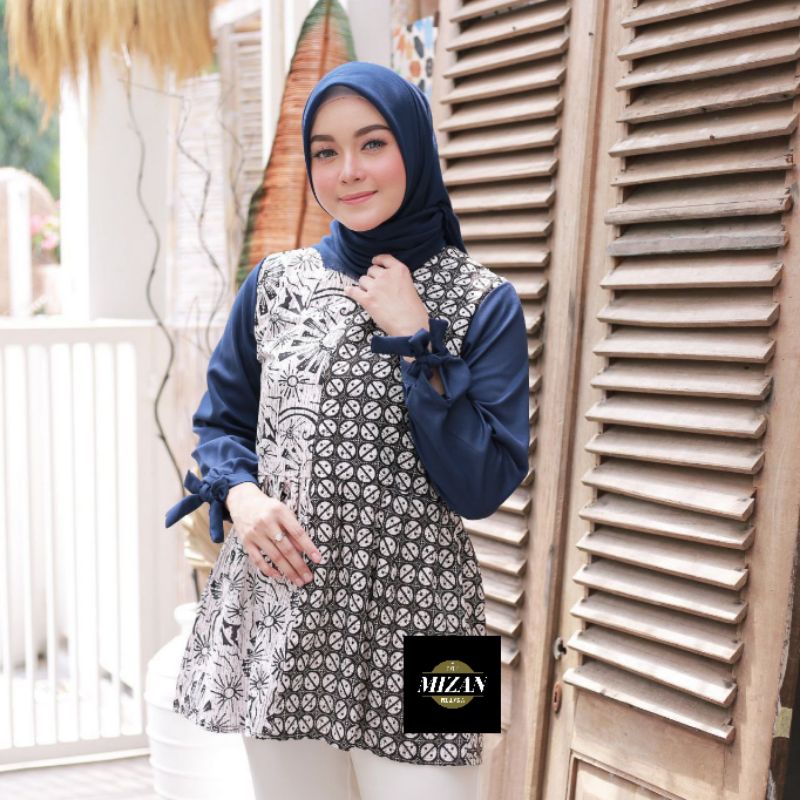 BLOUSE BATIK WANITA KOMBI LENGAN PITA/ BLOUSE BATIK WANITA LENGAN PANJANG/ BAJU BATIK WANITA LENGAN 