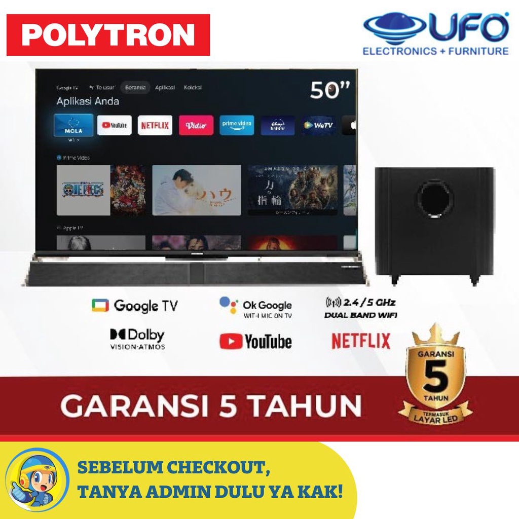 POLYTRON PLD50BUG5959 50BUG595 LED TV 4K TV UHD Soundbar Google TV 50 Inch