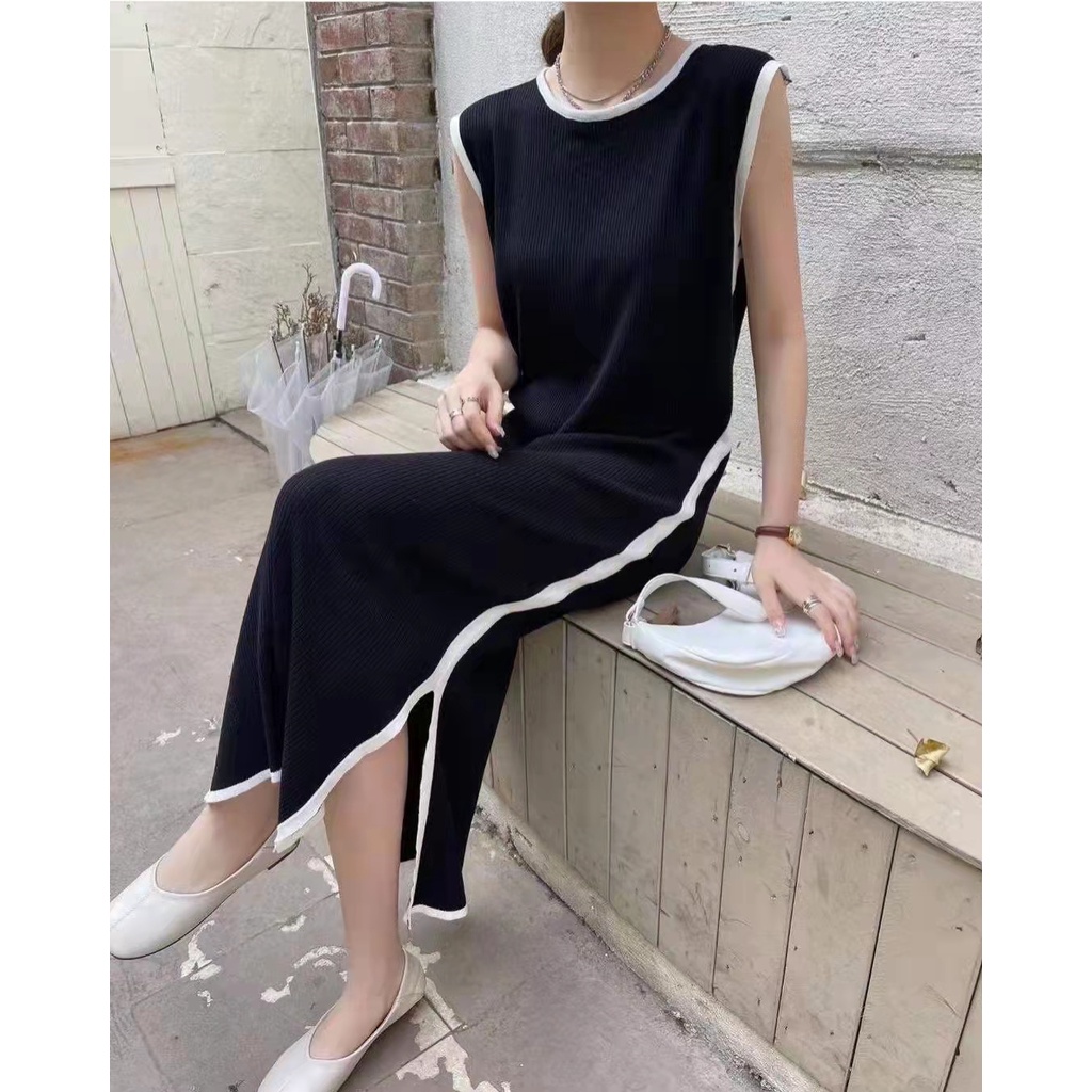 Korean Midi Long Dress Wanita Tanpa Lengan 1568 (S/M/L/XL)