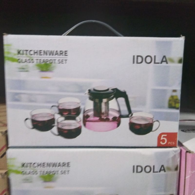 Tea pot set kaca 5 in 1 / glass tea pot set