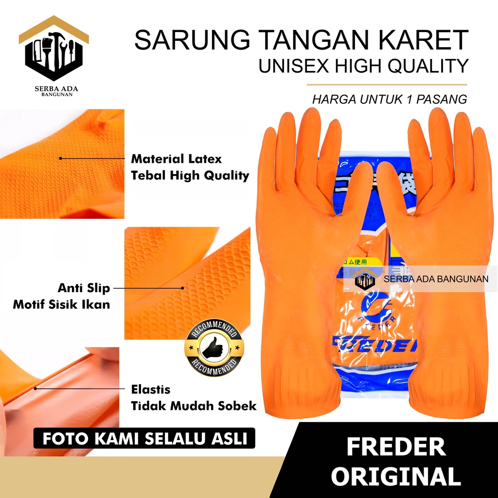 Sarung Tangan Karet Cuci Piring Latex Dotted size L rubber glove kebun taman large panjang