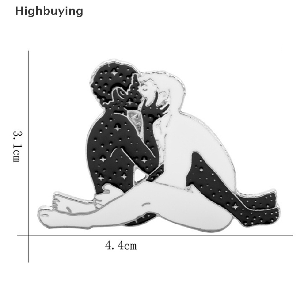 Hbid Enamel Man and Man Hugging Kissing Pins Hitam Putih Merangkul Gairah Bros Lencana Perhiasan Hadiah Glory