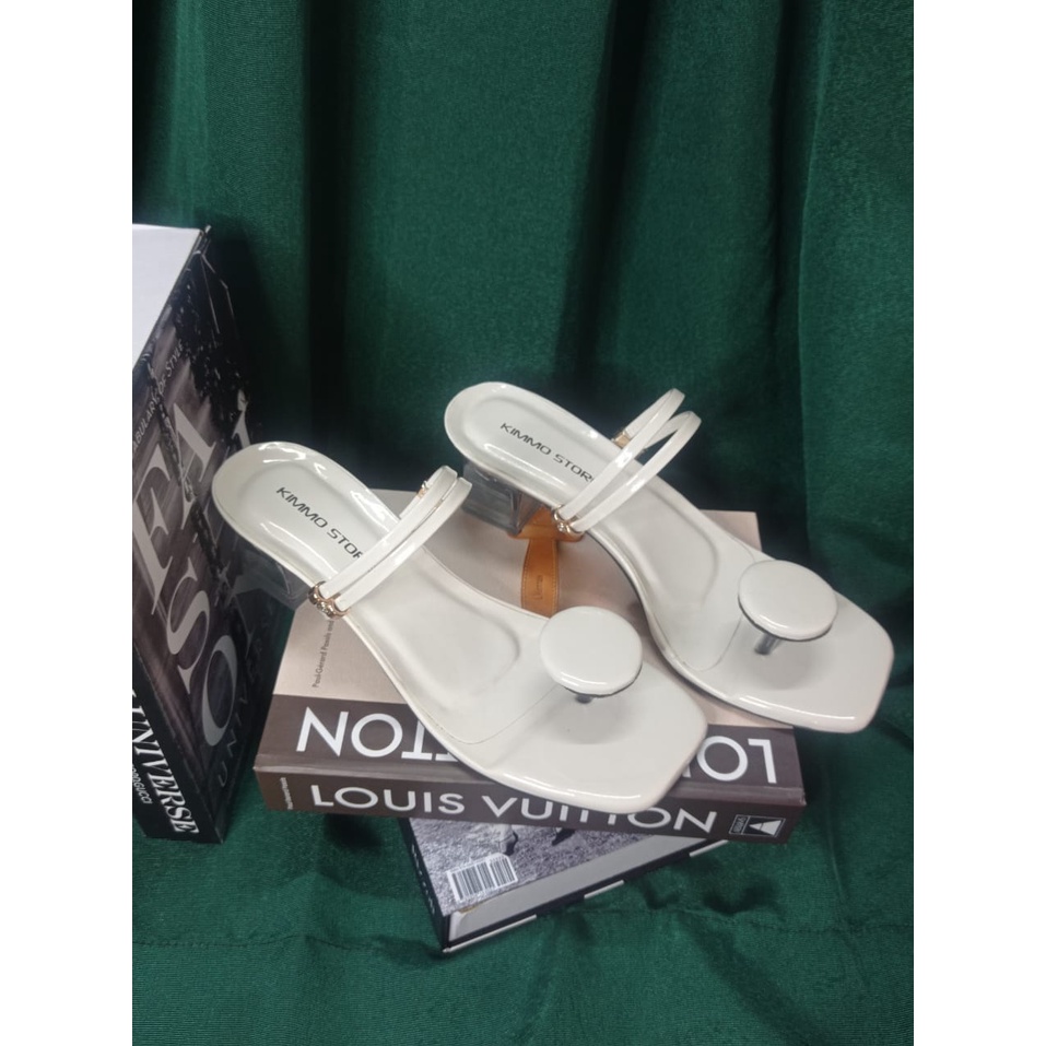 sandal hak kaca wanita jamur  5 cm