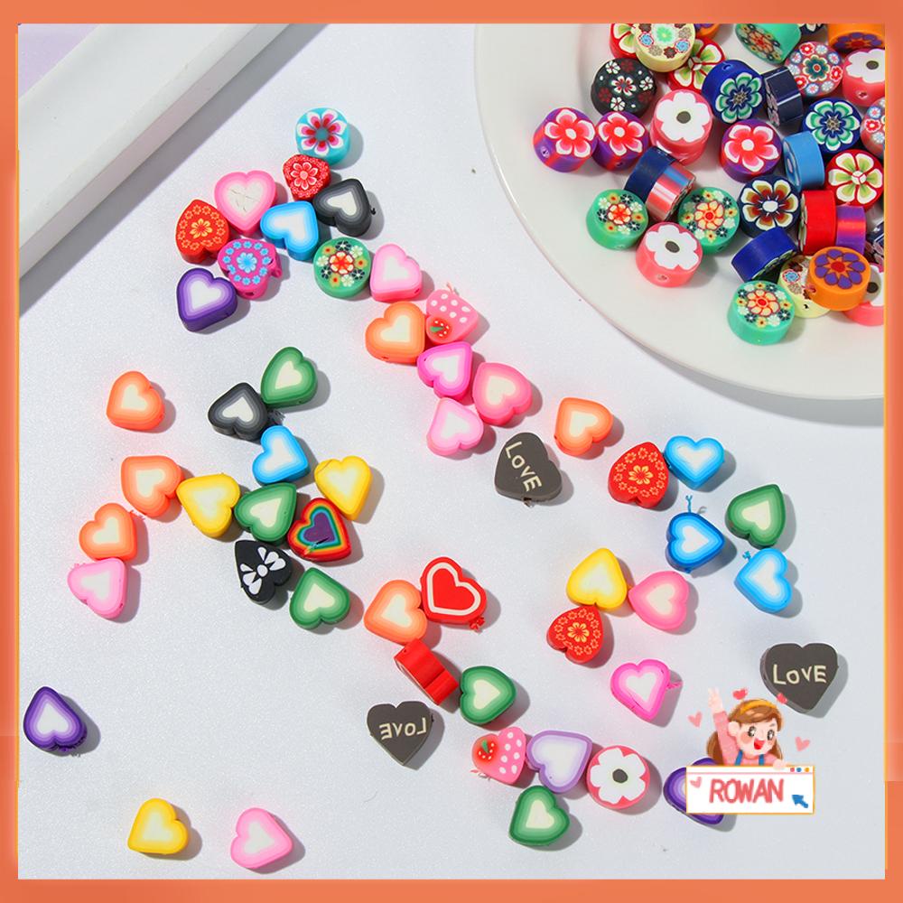 R-flower 50PCS 10mm Blossom Polymer Clay Spacer DIY Kalung Membuat Perhiasan Buah Cinta Hati Plum