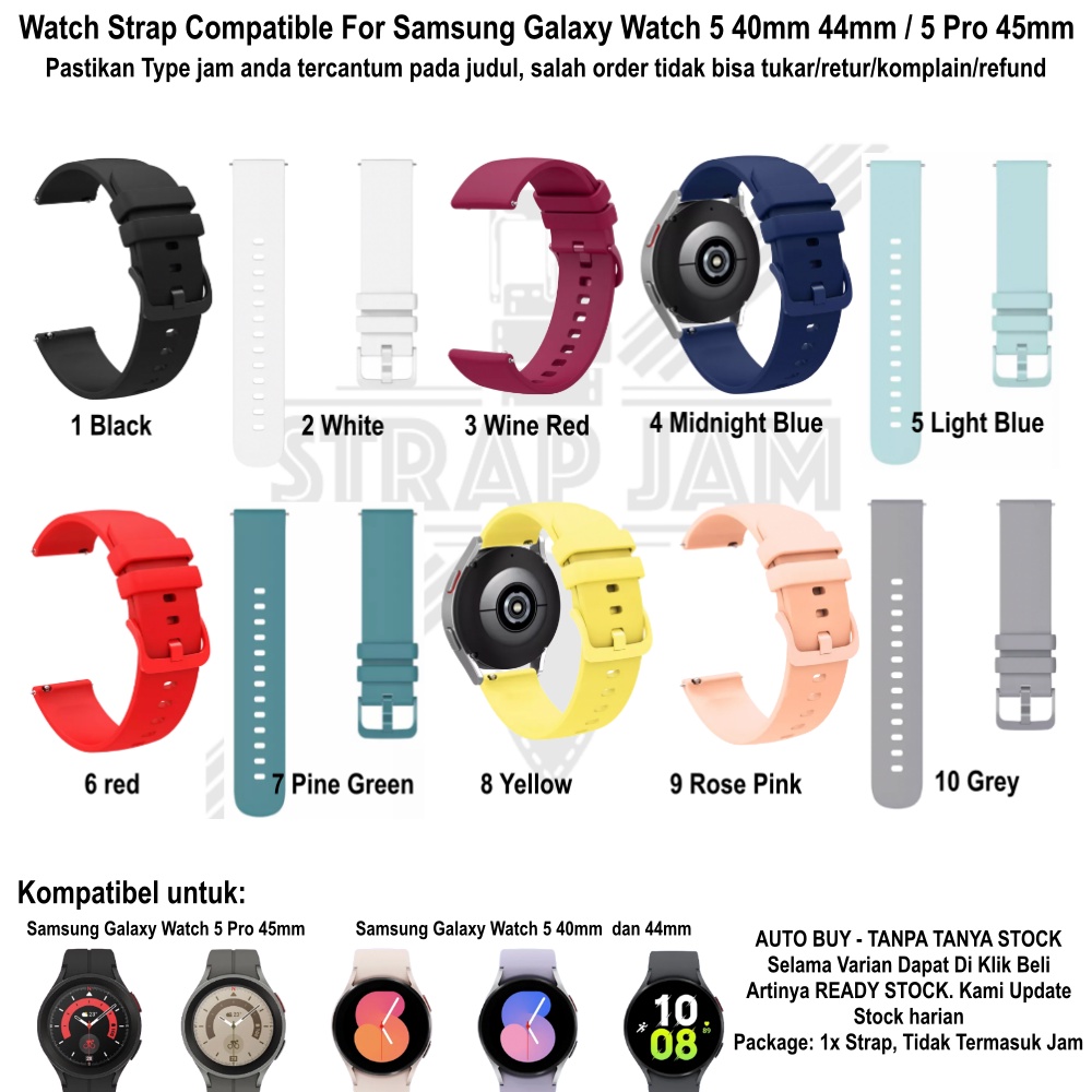 PWK Tali Jam Tangan Samsung Galaxy Watch 5 / Pro - Strap 20mm Silikon Polos Simple Warna Ceria