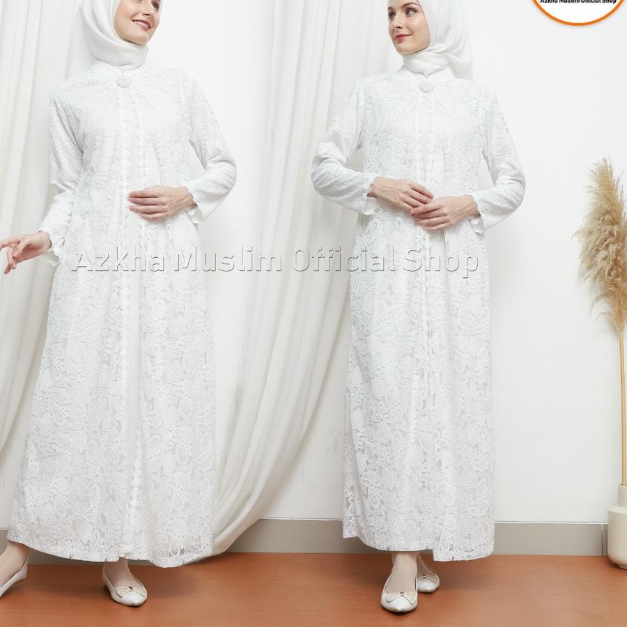 FREE ONGKIRAZKHA Gamis Putih Wanita Gamis Brukat Baju Muslim Wanita Busana Lebaran Umroh Brokat Pest