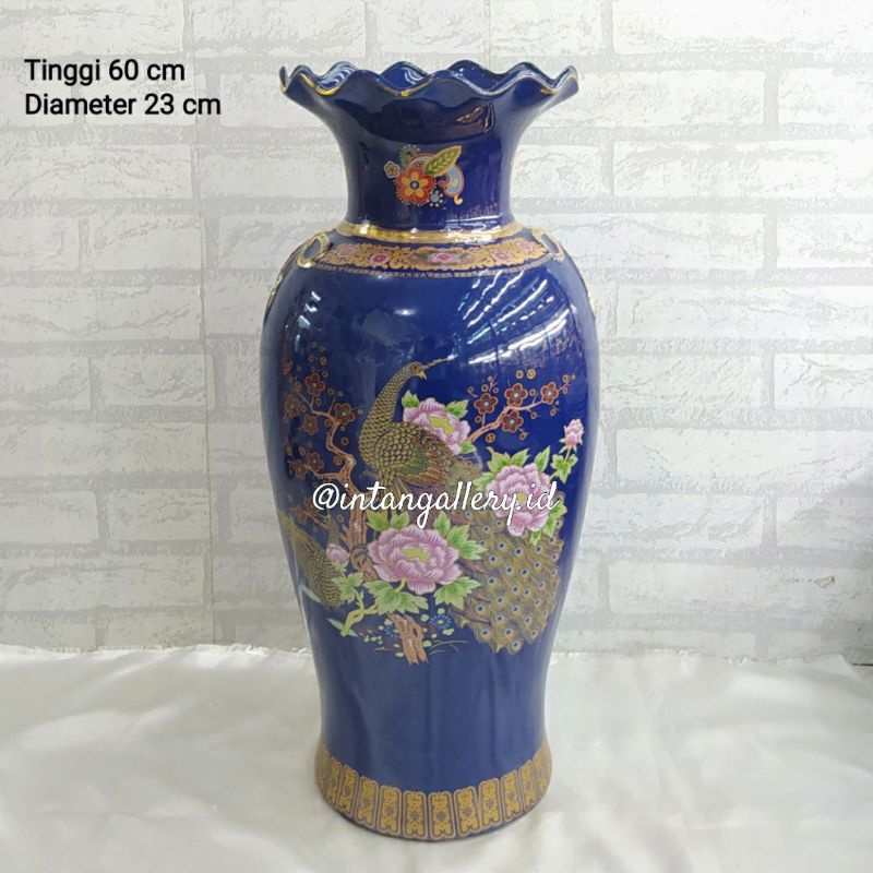 Guci Keramik Gemuk Navy Tinggi 60 cm - GRATIS Packing Kayu