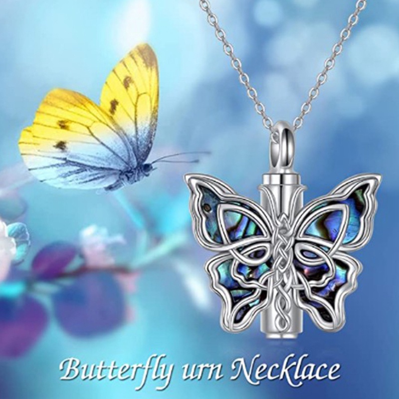 Kalung Guci Kupu Untuk Abu Orang Tersayang 925 Sterling Silver Cremation Celtic Butterfly Perhiasan Wanita