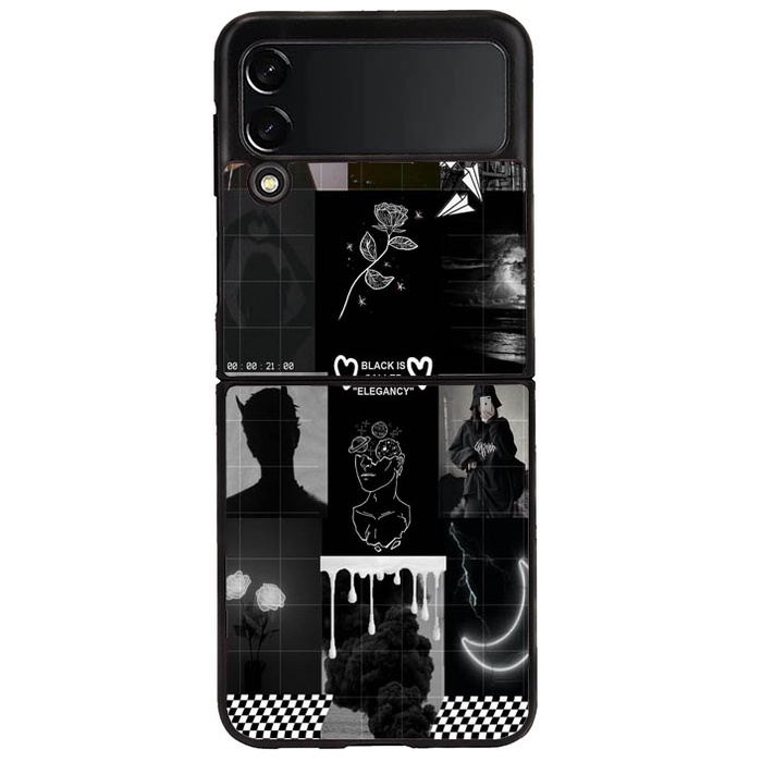 Casing Case Samsung Galaxy Z Flip 3 Z Flip 4 Z Fold 4 Z Fold 3 Aesthetic black D59