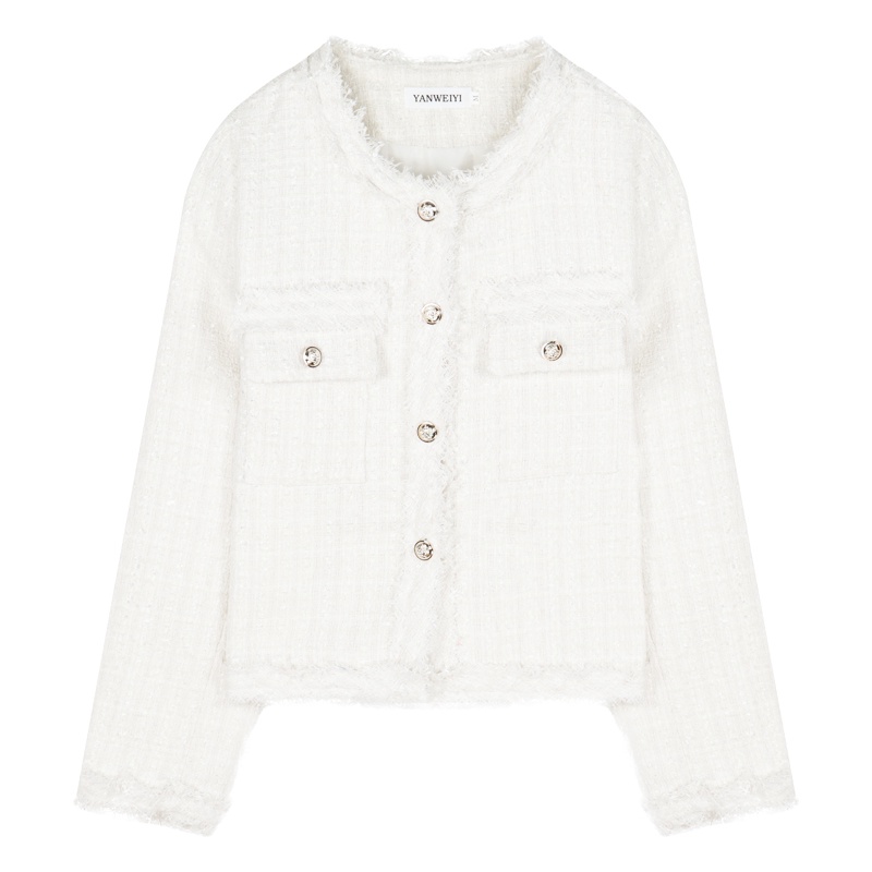 ∈Suhao white tweed short coat women s design sense autumn new style wewangian kecil French lady temperamen chic top