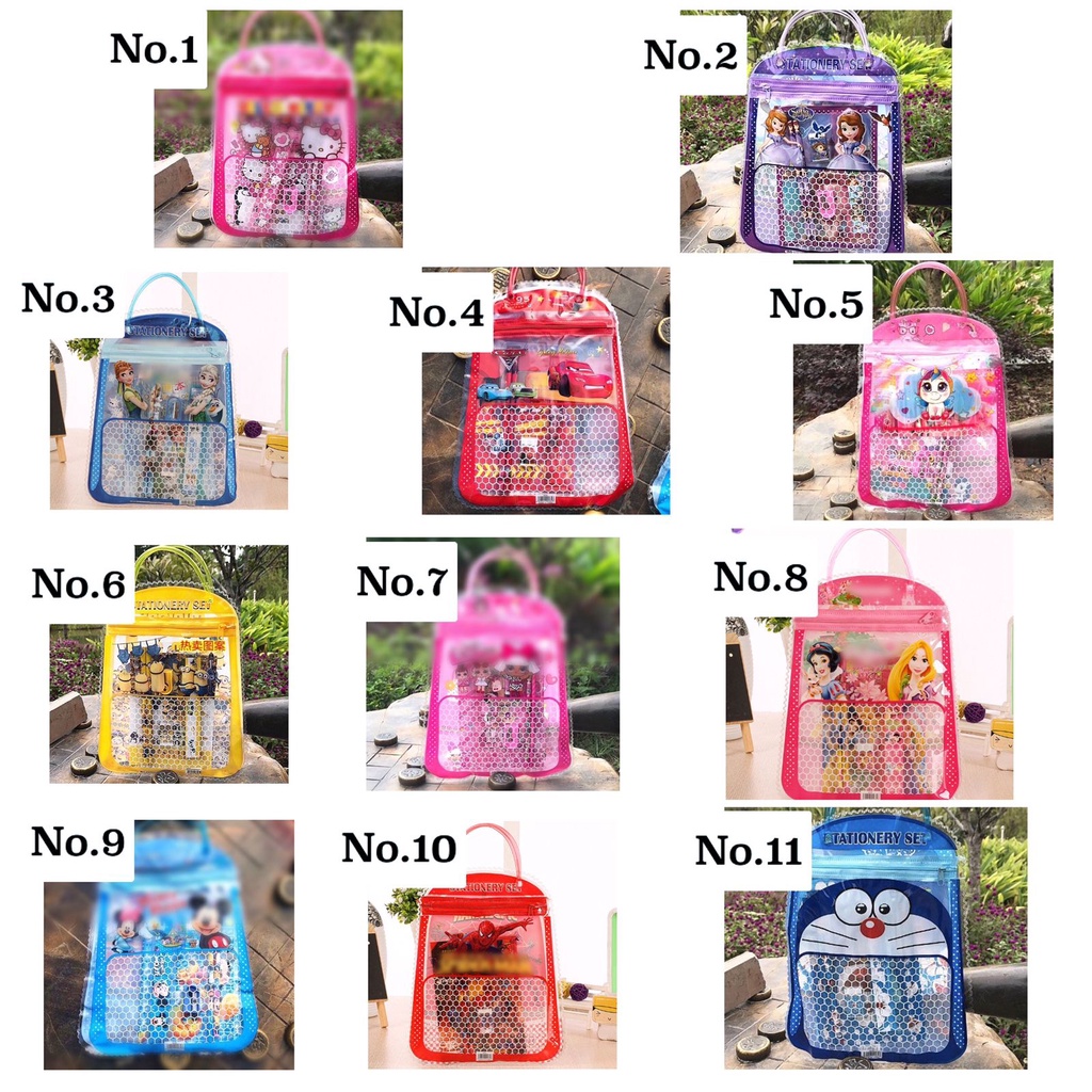 BOSJKT183 Set Alat Tulis 7 in 1 / Tas Souvenir / Bingkisan Ulang Tahun Anak