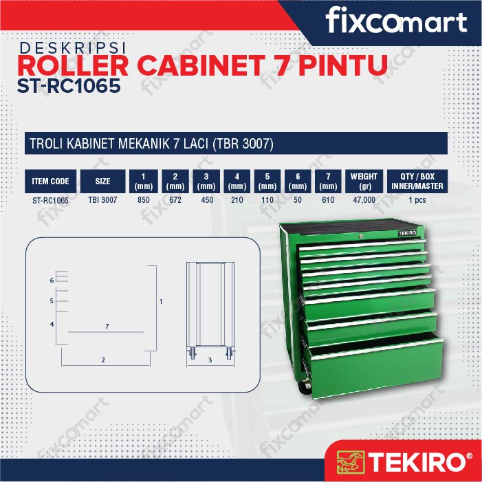 Tekiro Roller Cabinet 7 Draw / Penyimpanan Perkakas