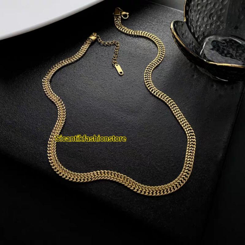KALUNG TITANIUM WANITA SISIK NAGA VINTAGE TRENDING LAPIS EMAS 18K PERHIASAN KOREA KEKINIAN ANTI KARAT SELAMANYA KALUNG TITANIUM FASHION STYLE WANITA KOREA
