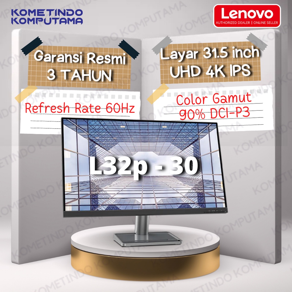 L32p-30 31.5&quot; LED Monitor Lenovo UHD 4K IPS HDMI DP USB-C 60Hz, 90%DCI-P3 32&quot; - Garansi Resmi ORIGINAL 100%