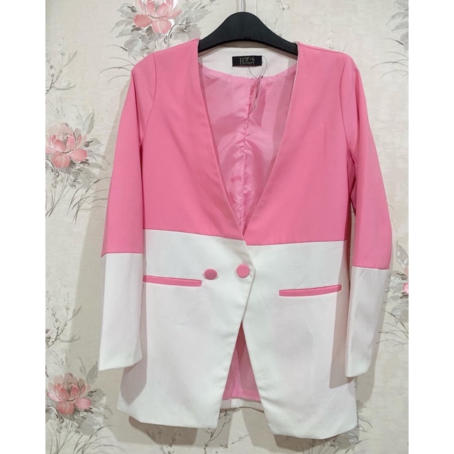 Blazer 2 tone Pink Putih