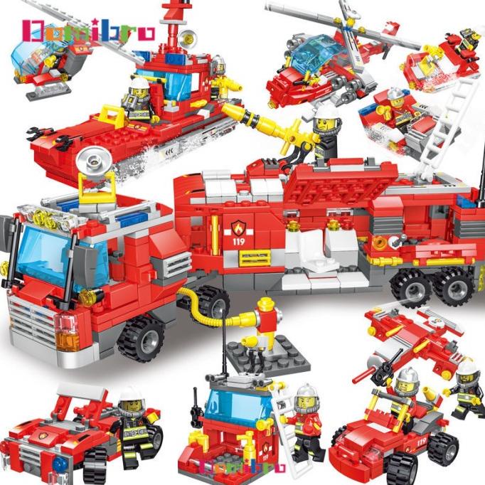 Lego City 678Pcs Truk Pemadam Kebakaran 8 Minifigures Mainan Balok