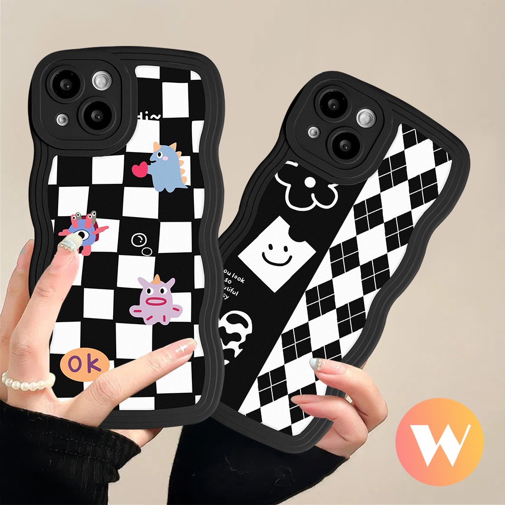 Casing Soft Tpu Wavy Edge Case Redmi Note 11s 10s 11 11Pro+9 8 10 9Pro Note 10Pro 9s Redmi 9A 9T 12C 10 9C 10C A1+9 10A POCO M3 X3 NFC Mi 11T Pro Chessboard Diamond Cute Monster Sarung