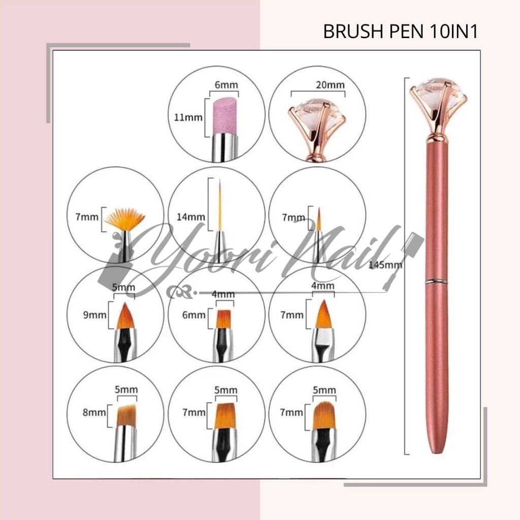 Brush Pen 10in1 nail art brush kuas nails painting gel acrylic liner striping oval brush