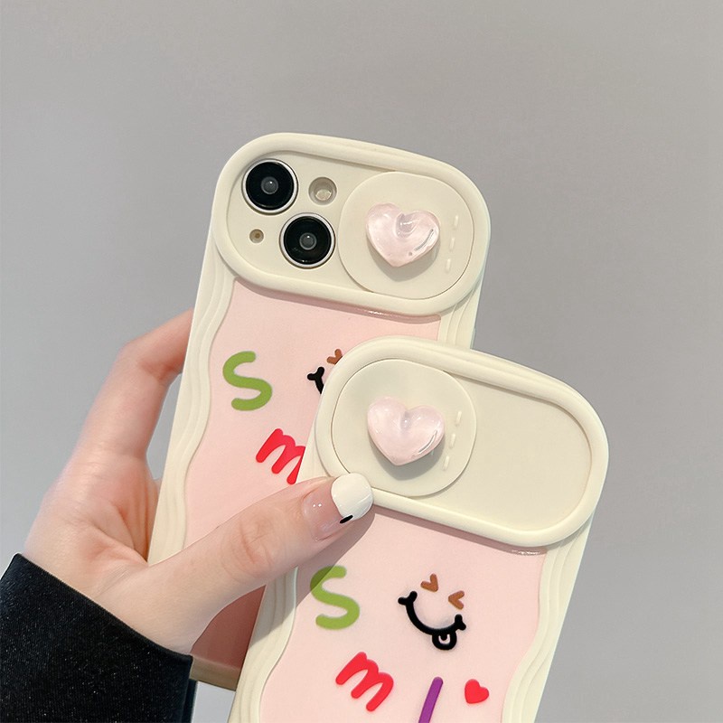 INS Smile Love Doll Push The Window Cover Soft Case iP iPhone 11 12 13 14 Pro Max + Plus Wavy Casing Apple