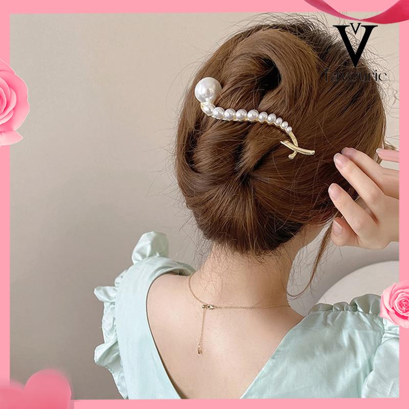 CODRetro Pearl Hairpin Elegan Alloy Jepit Rambut Claw Aksesori Rambut Fashion Wanita-FA