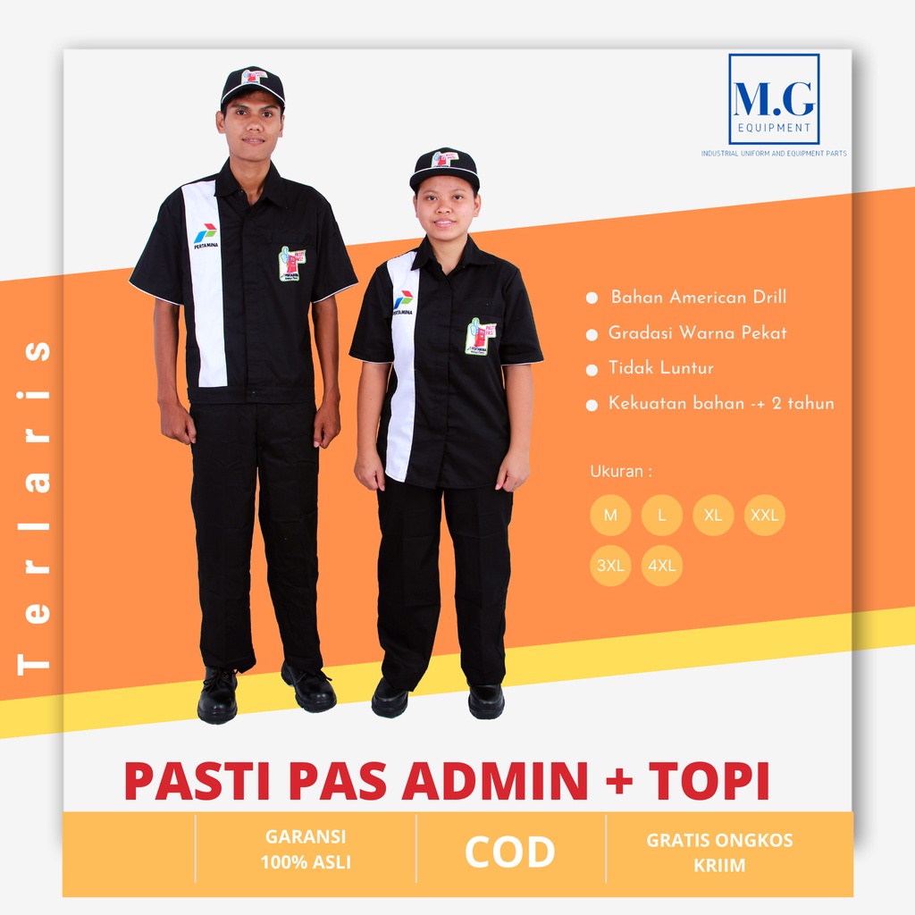 Seragam spbu pertamina pasti pas operator , pengawas, ob, teknisi + topi