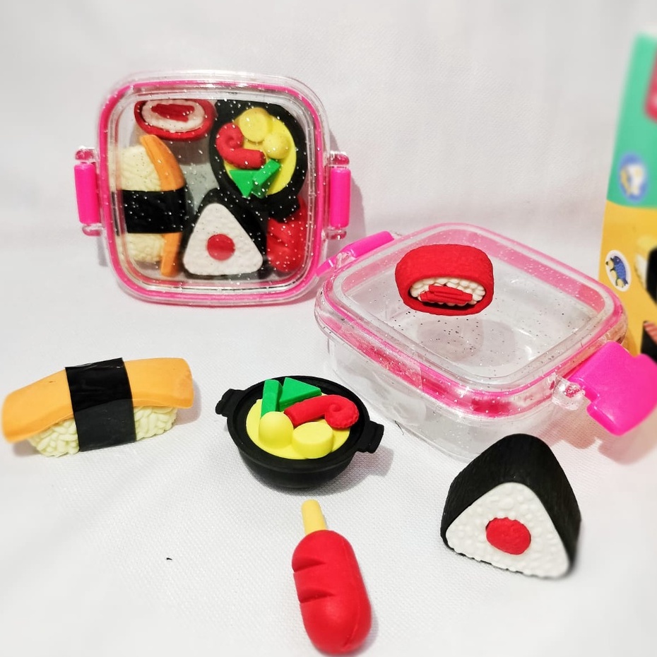 PENGHAPUS SUPER LUCU BENTUK SUSHI 1 SET KOTAK CUTE UNIK HARGA TERMURAH KARET HAPUS BENTUK MAKANAN RAMEN IMUT LENGKAP 1BOX KUALITAS PREMIUM STATIONARY FANCY TERLARIS