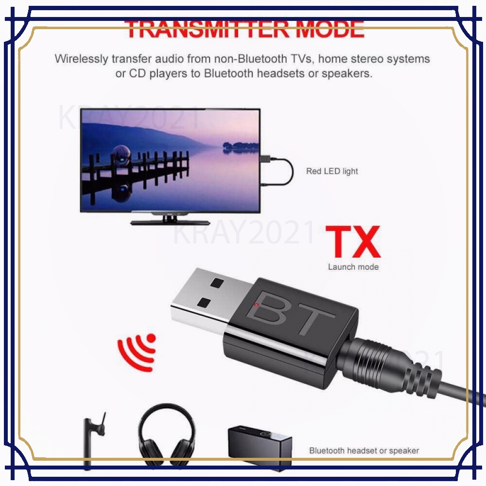 USB Audio Bluetooth Dongle 5.0 2in1 Transmitter Receiver AUX -CB595