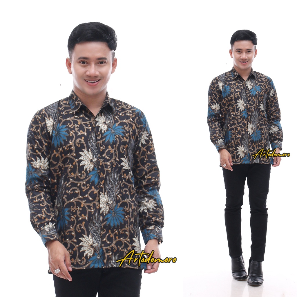 Artodomoro Kemeja Batik Pria Lengan Panjang Motif Kembang Langit Biru