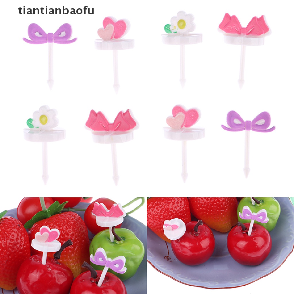 [tiantianbaofu] 8 Pcs Garpu Buah Mini Kartun Kupu-Kupu Dessert Kue Animal Decor Pilihan Makanan Butik