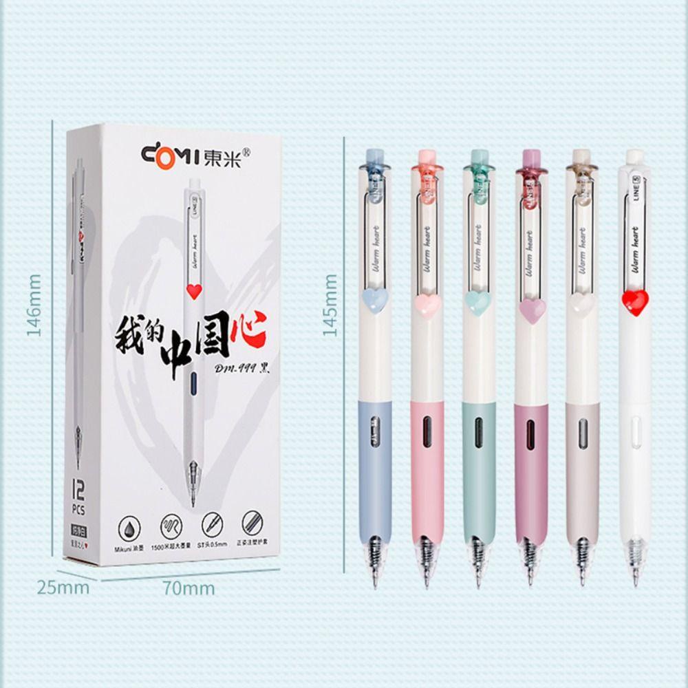 Populer 6PCS/Set Gel Pulpen Kreatif Alat Tulis Kartun Hati Dengan Klip Tinta Hitam Tekan Tipe Tanda Tangan Pulpen