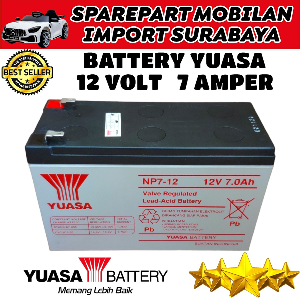 BATTERY VRLA ORIGINAL YUASA 12V 7AH NP7-12 ACCU KERING MOBIL AKI MAINAN ANAK SPRAYER HAMA EMERGENCY LAMP INVERTER DC