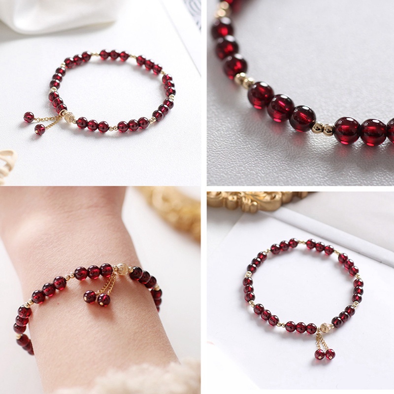 Gaya Baru Cahaya Mewah Desain Niche Fashion Kristal Garnet Gelang Wanita