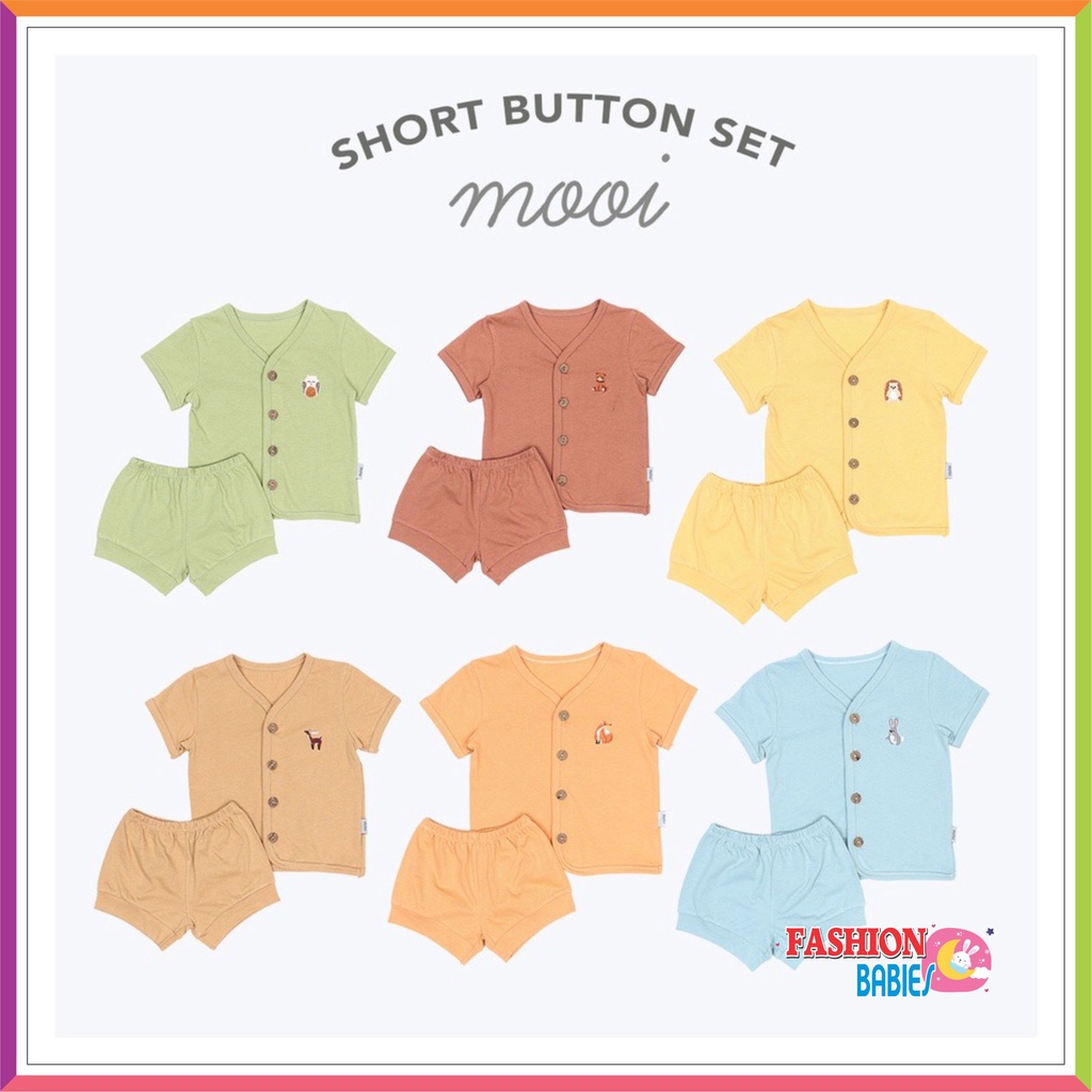 MOOI SHORT BUTTON SET | SETELAN PENDEK 0-2 TH ❤ Fashionbabies ❤