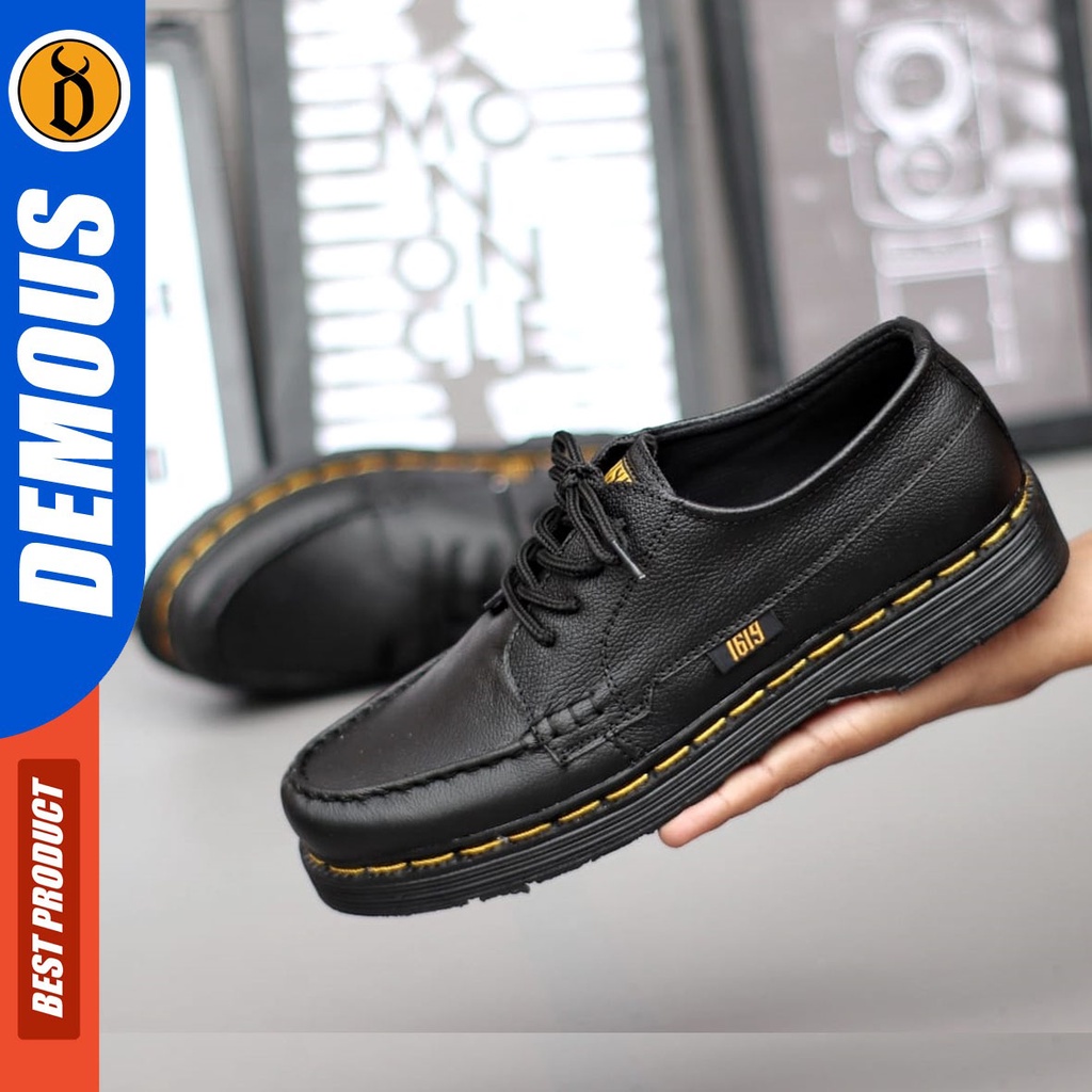 DEMOUS Gond - Sepatu Docmart Formal Pantofel Low Boots Kulit Asli Kerja Hitam Pria