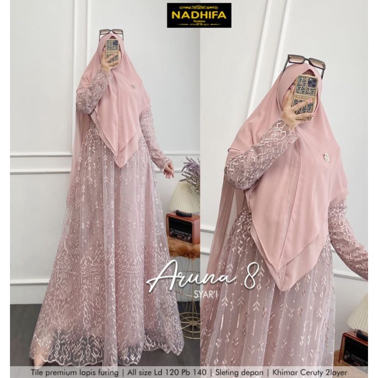 ARUNA # 8 SYARI/GAMIS SYARI JUMBO LD 120 PESTA PARTY DRESS PREMIUM BROKAT BRUKAT TILE MUSLIM MODERN 