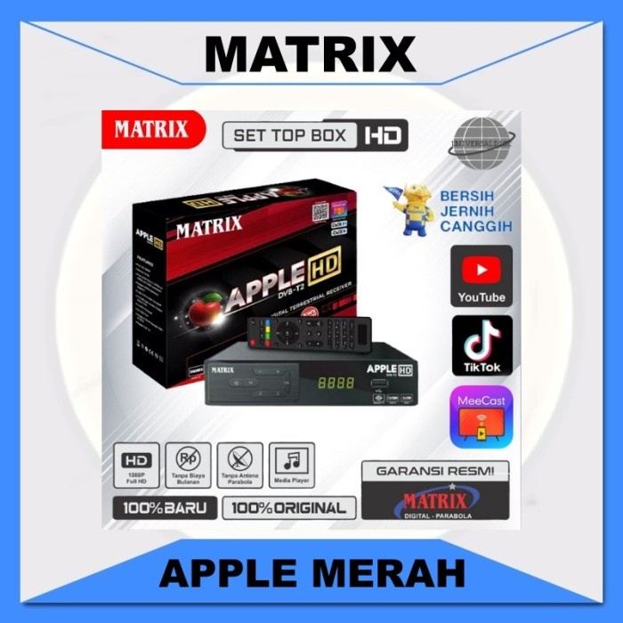 Set Top Box Matrix Apple DVB T2 Merah STB Youtube Siaran Digital MURAH