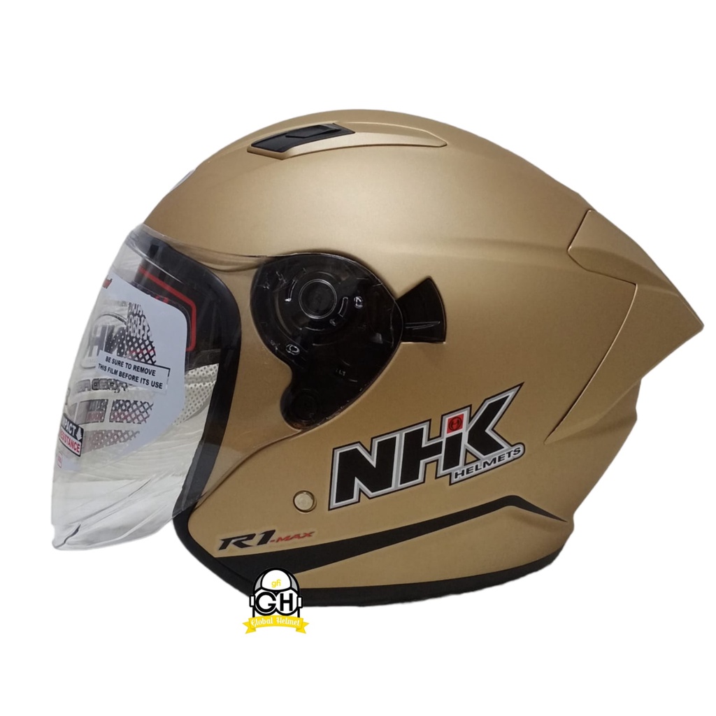 NHK R1 MAX SOLID LIGHT GOLD DOFF HELM OPEN FACE DOBLE VISOR