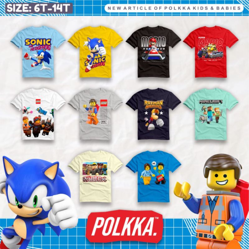 Kaos polkka kids cartoon series  size 6-14 T / Kaos polkka sonic leggo junior nabLfashion