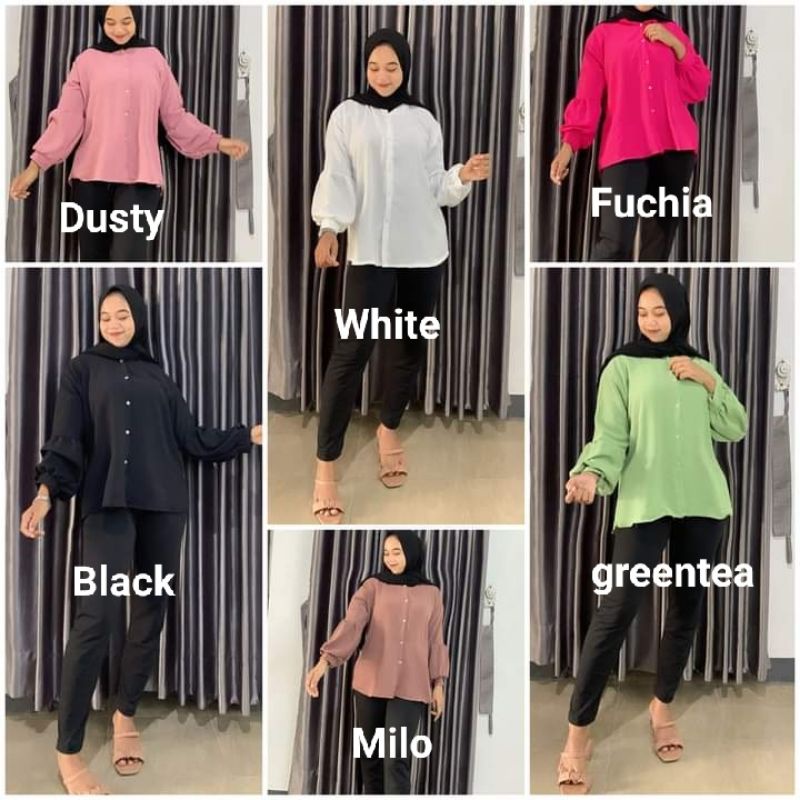 KEMEJA CRINKLE LENGAN BALON / KEMEJA KERJA / ATASAN WANITA