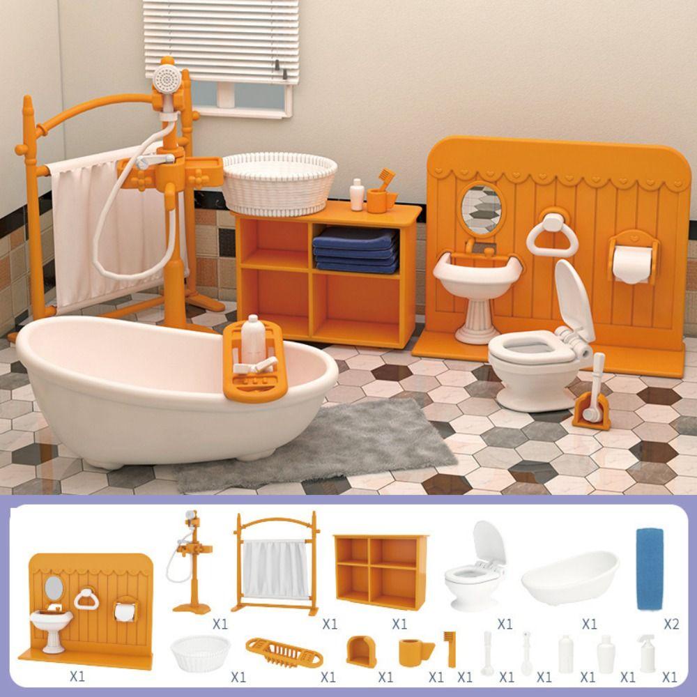 Quinton Furniture Rumah Boneka DIY Mainan Untuk Kamar Tidur Anak Rumah Bermain Mainan Hadiah Natal 1:12 Aksesoris Rumah Boneka Simulasi Boneka Action Figure Kamar Mandi Set Simulasi Furniture