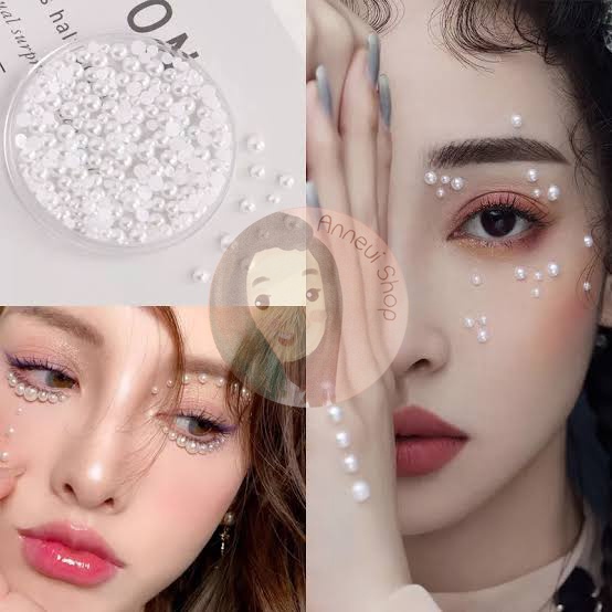 Half Pearl White Nail Art 2mm 3mm 4mm Mutiara Belah Manik-manik Kuku Wajah Craft Kosmetik Hiasan Kuku Eye Korean Make Up Handphone Decorations Wedding Party Cosplay Flat Back Gems Bead Putih Gradient Mermaid Color Pink Blue Purple