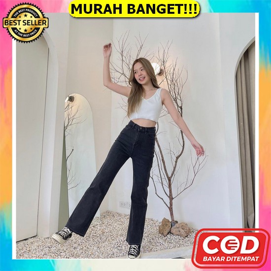 Celana Jeans Wanita Import - Celana Jeans Panjang Korea Nayeon Sana - Hippie Fashion Fwr - Highwaist