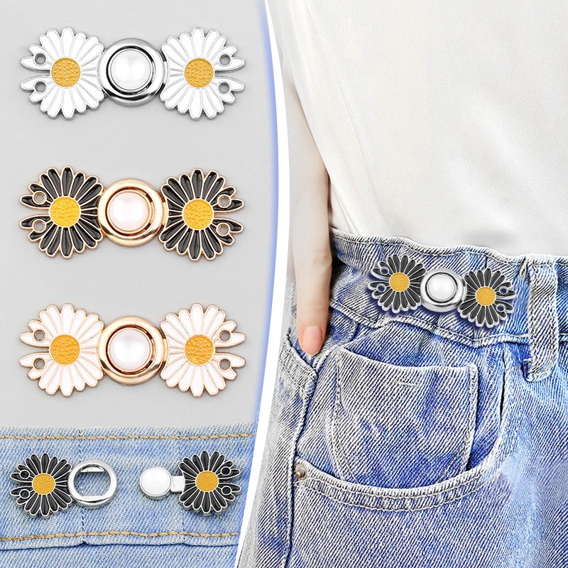 Diy Tombol Jahit Tak Terlihat Adjustable Jeans Pinggang Tombol Ditarik Dilepas Mode Pola Daisy Penyesuaian Pinggang Klip Logam