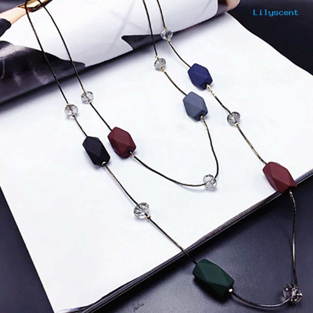 [LS] Ringkas Double Layers Geometri Beads Kalung Rantai Panjang Wanita Ornamen