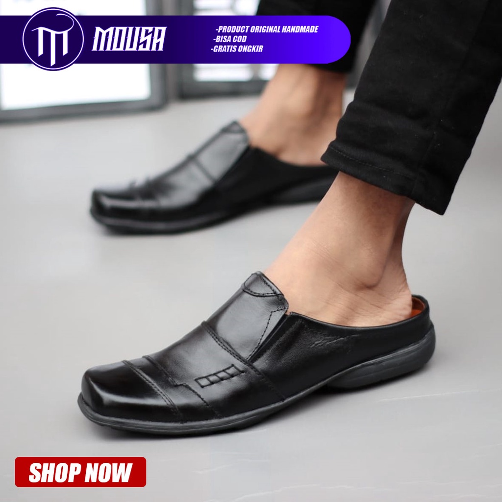 Sepatu Sandal Bustong Kulit Asli Slop Pria Kerja Kantor Kondangan Mousa Tank