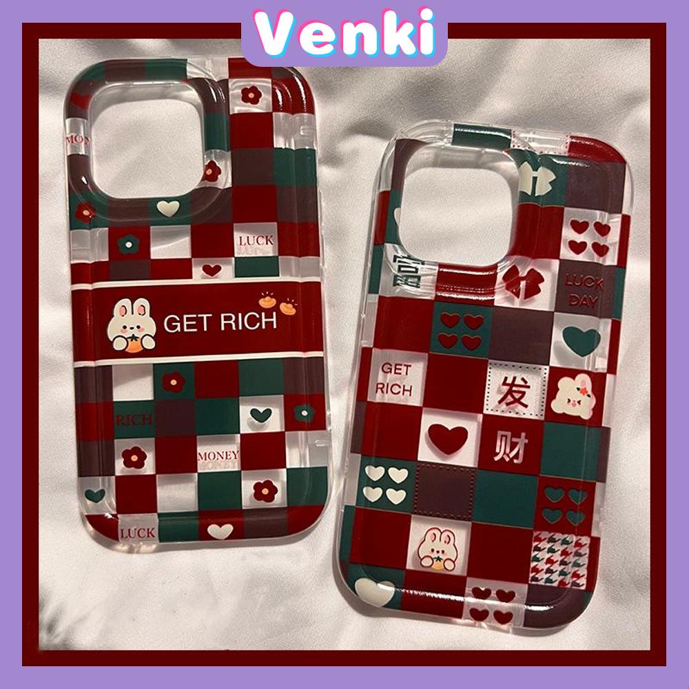 Case For iPhone 14 Pro Max TPU Soft Jelly Airbag Clear Case Red and Green Checkerboard Cute Rabbit Camera Protection Shockproof For iPhone 14 13 12 11 Plus Pro Max 7 Plus X XR