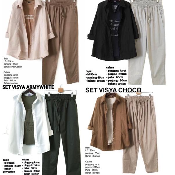 {U-A7}✉» SET VISYA CREAM // BLACK // ARMYWHITE // CHOCO VINCSHOP VINC_id SET KEMEJA CELANA viral