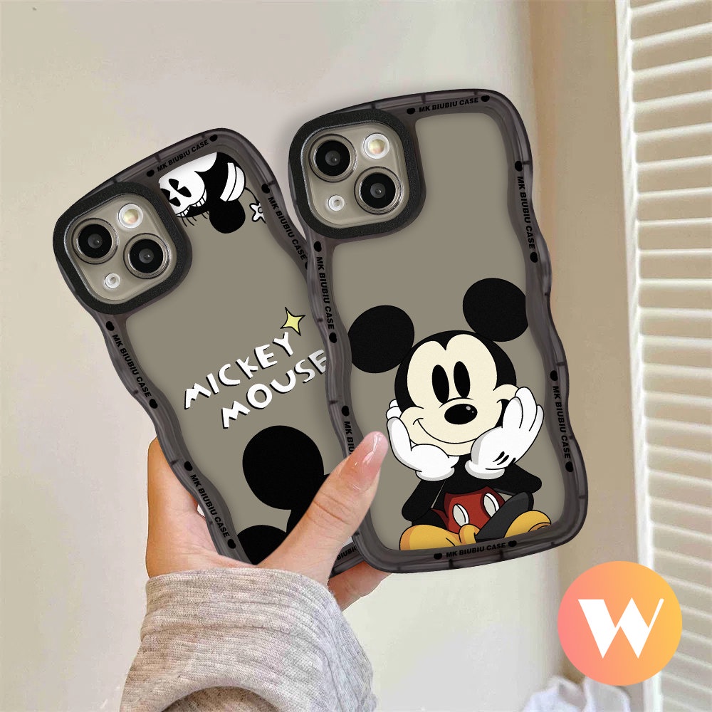 Cute Disney Mickey Mouse Case OPPO A17 A95 A16 A53 A55 A3s A12 A76 A15 A5 A9 A77 A74 A5s A1k A77s A54 A96 A57 A16s A7 A16K A17K A52 Reno 7Z 7 8Z 6 8 Wavy Edge Soft Tpu Couple Cover